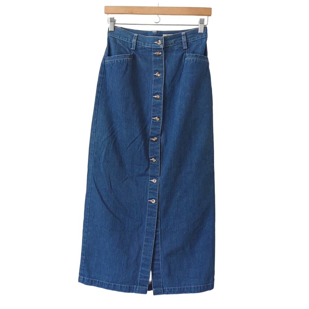 Vintage 90s Eddie Bauer Womens Button Down Denim Jean‎ Maxi Skirt 6 Western Boho
